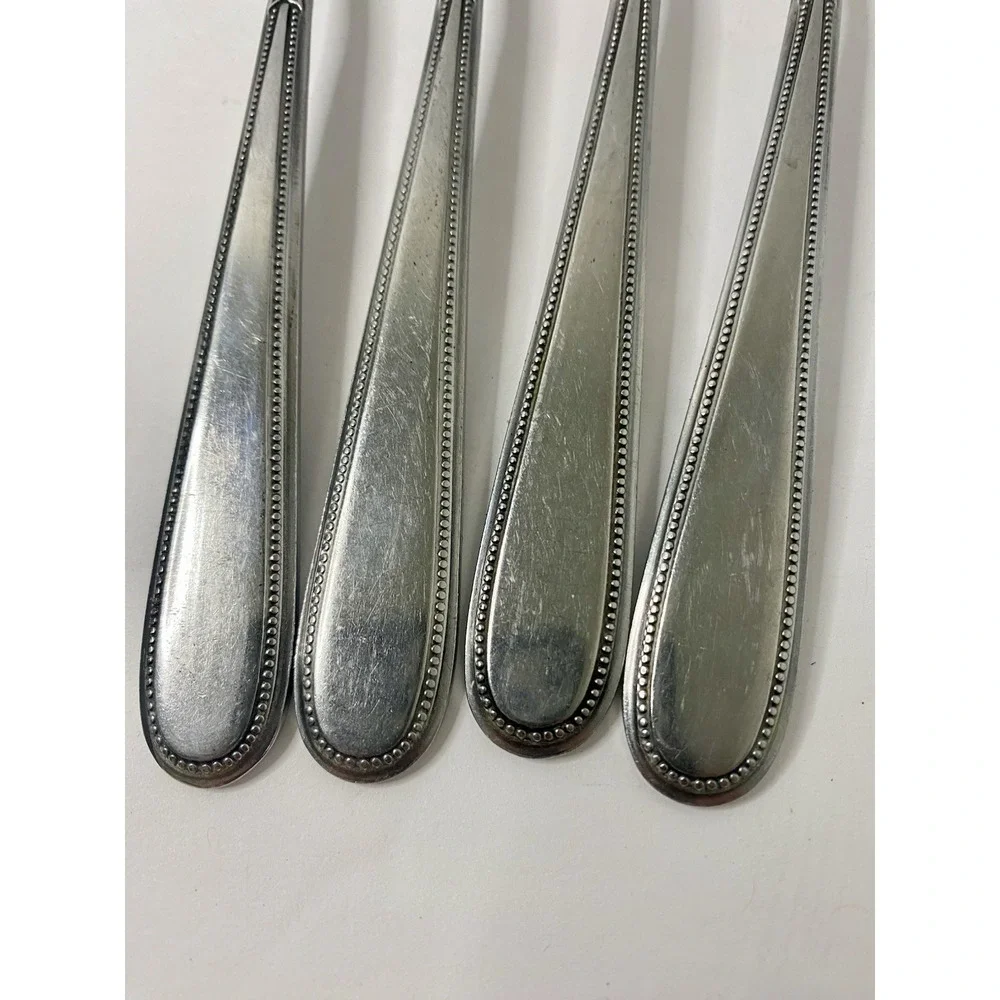 4 Rogers Beaded Elegance Stainless Korea Tablespoons Dinner Forks 7-1/2